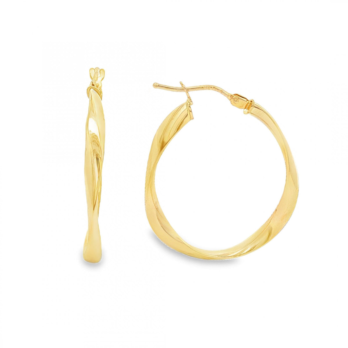 9ct Yellow Gold Twist Hoop Earrings - 25x30x2.5mm - 1.3g