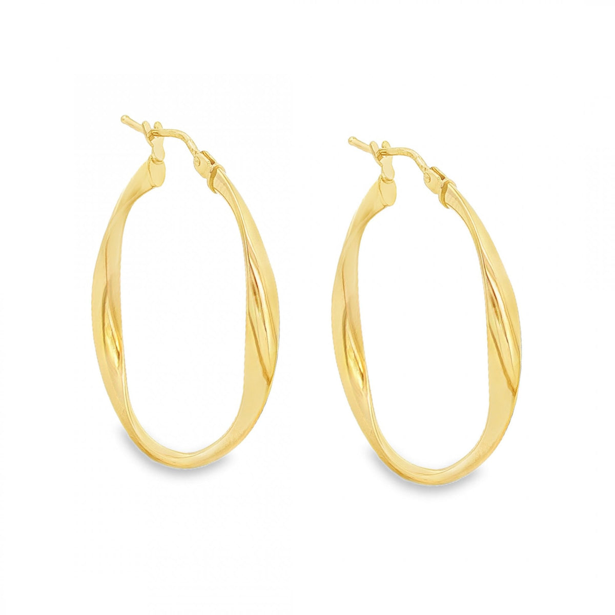 9ct Yellow Gold Twist Hoop Earrings - 25x30x2.5mm - 1.3g