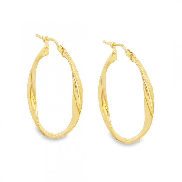9ct Yellow Gold Twist Hoop Earrings - 25x30x2.5mm - 1.3g