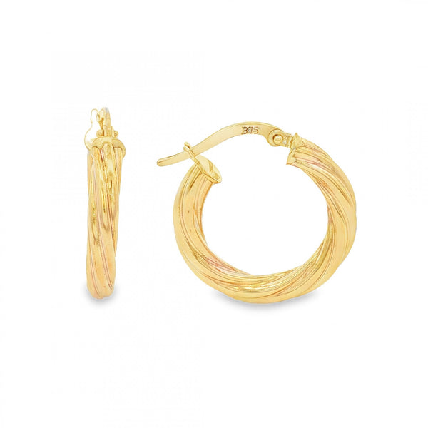 9ct Yellow Gold Twist Hoop Earrings - 21x22x3.5mm - 1.8g