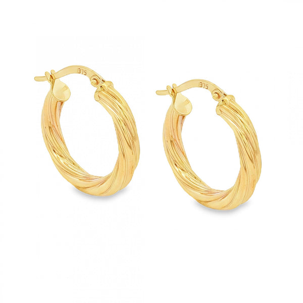 9ct Yellow Gold Twist Hoop Earrings - 21x22x3.5mm - 1.8g