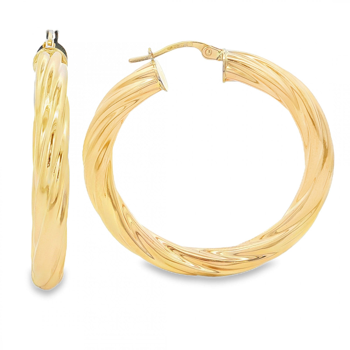 9ct Yellow Gold Large Twist Hoop Earrings - 39x40x4.5mm - 4.3g