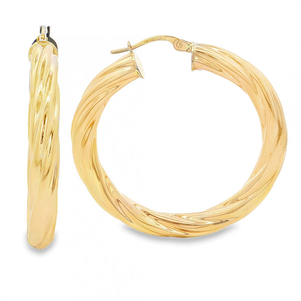 9ct Yellow Gold Large Twist Hoop Earrings - 39x40x4.5mm - 4.3g