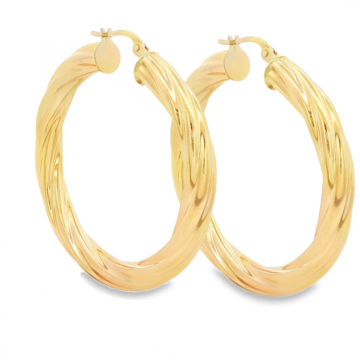9ct Yellow Gold Large Twist Hoop Earrings - 39x40x4.5mm - 4.3g