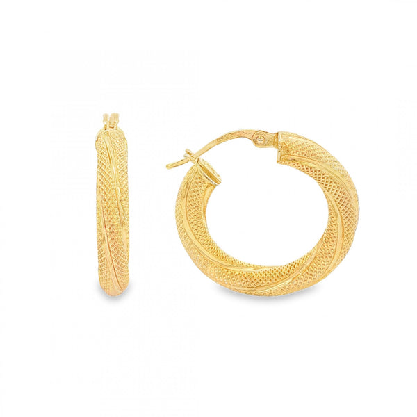 9ct Yellow Gold Twist Patterned Hoop Earrings - 23x23x4mm - 2.4g