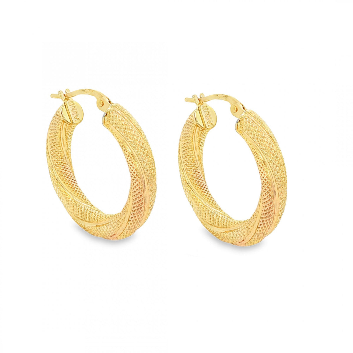 9ct Yellow Gold Twist Patterned Hoop Earrings - 23x23x4mm - 2.4g