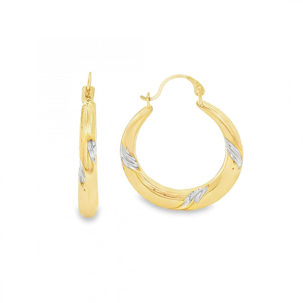 9ct Yellow & White Gold Swirl Hoop Earrings - 21x25x3.5mm - 1.0g