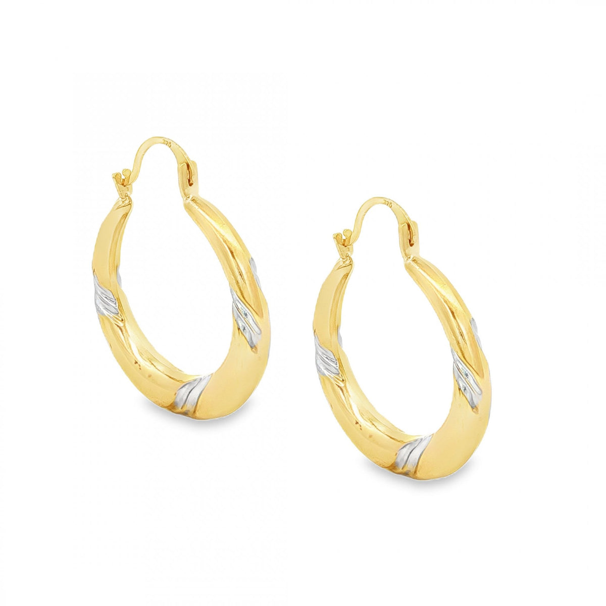 9ct Yellow & White Gold Swirl Hoop Earrings - 21x25x3.5mm - 1.0g