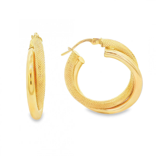 9ct Yellow Gold Double Hoop Earrings - 25x29x6mm - 3.0g