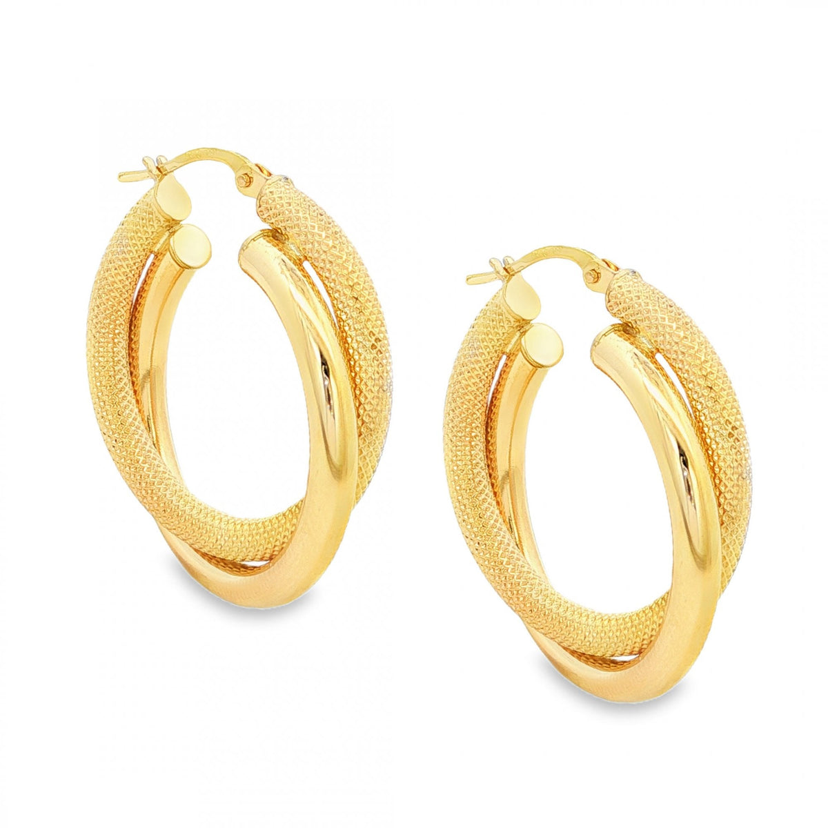 9ct Yellow Gold Double Hoop Earrings - 25x29x6mm - 3.0g