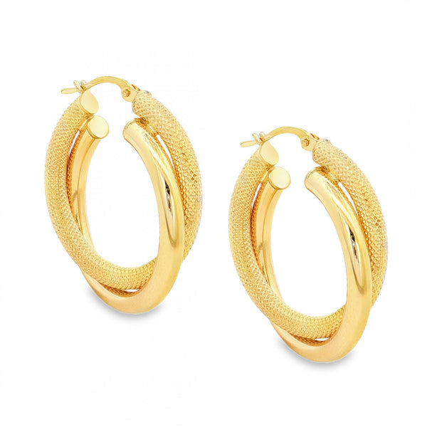 9ct Yellow Gold Double Hoop Earrings - 25x29x6mm - 3.0g