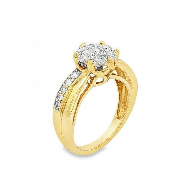 9ct Yellow Gold Diamond Cluster Ring - Size I½ - 0.50ct