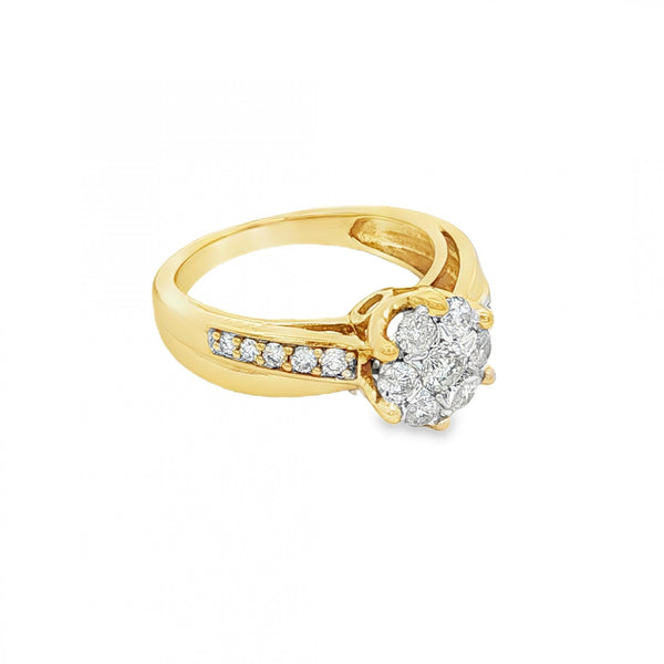 9ct Yellow Gold Diamond Cluster Ring - Size I½ - 0.50ct