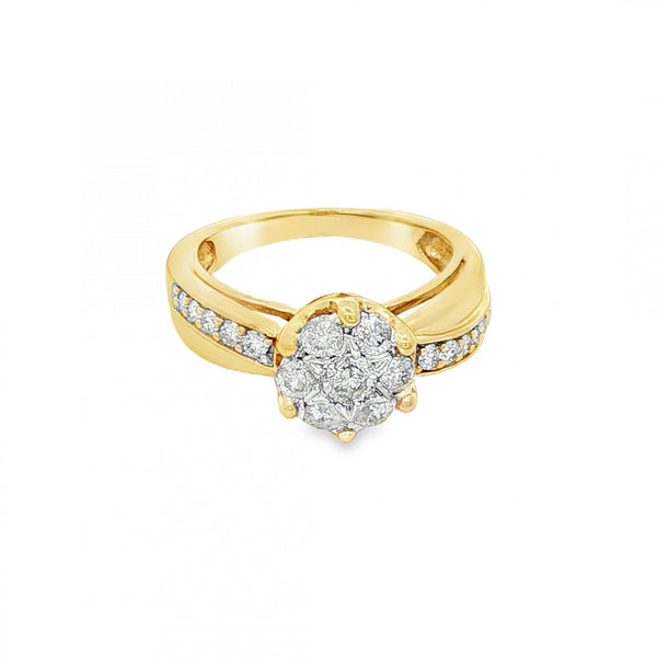 9ct Yellow Gold Diamond Cluster Ring - Size I½ - 0.50ct