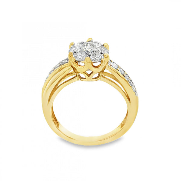 9ct Yellow Gold Diamond Cluster Ring - Size I½ - 0.50ct