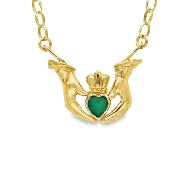 9ct Yellow Gold Claddagh Chalcedony Pendant & Necklace - 20"
