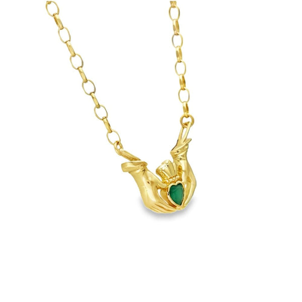 9ct Yellow Gold Claddagh Chalcedony Pendant & Necklace - 20"