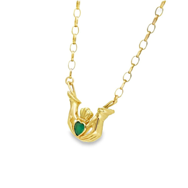 9ct Yellow Gold Claddagh Chalcedony Pendant & Necklace - 20"