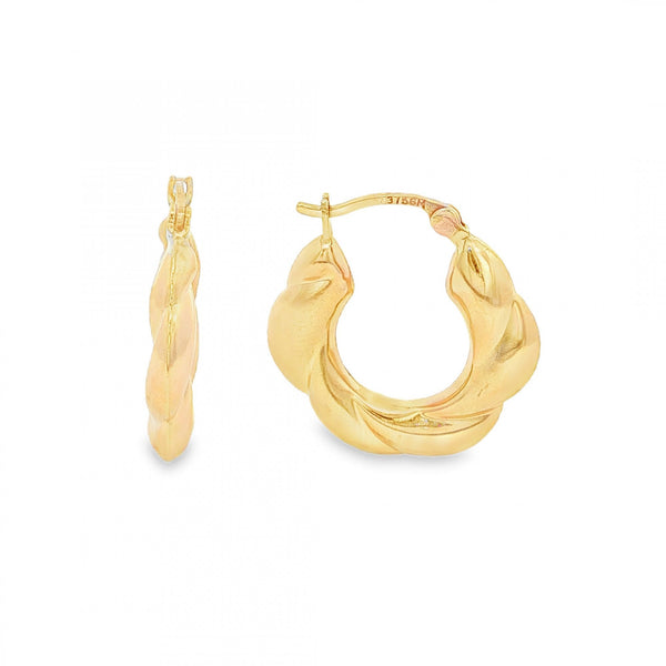 9ct Yellow Gold Bubble Twist Hoop Earrings - 20x21mm - 1.6g