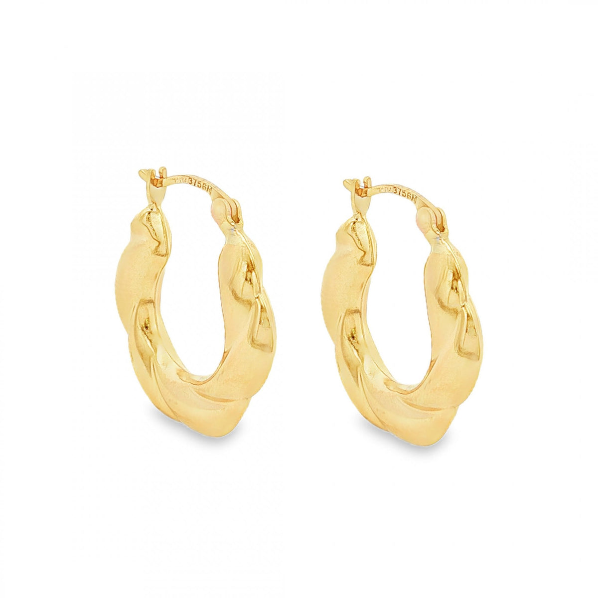 9ct Yellow Gold Bubble Twist Hoop Earrings - 20x21mm - 1.6g