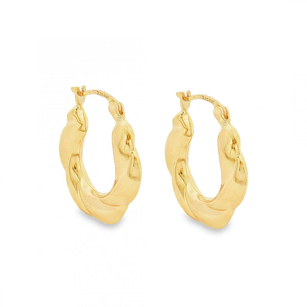 9ct Yellow Gold Bubble Twist Hoop Earrings - 20x21mm - 1.6g