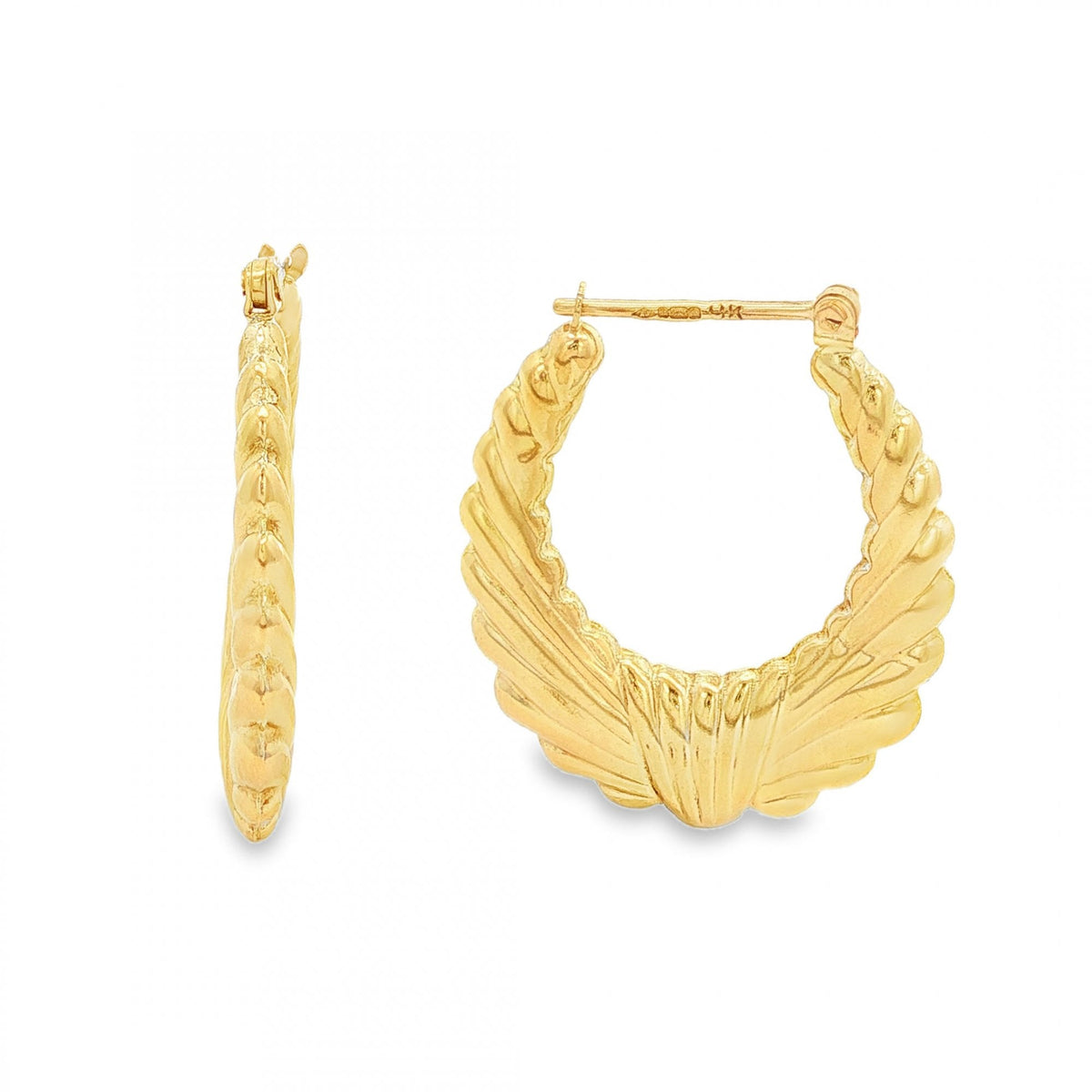 9ct Yellow Gold Graduated Oval Fan Hoop Earrings - 25x30mm -2.8g