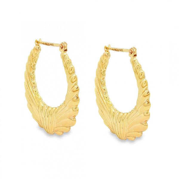 9ct Yellow Gold Graduated Oval Fan Hoop Earrings - 25x30mm -2.8g