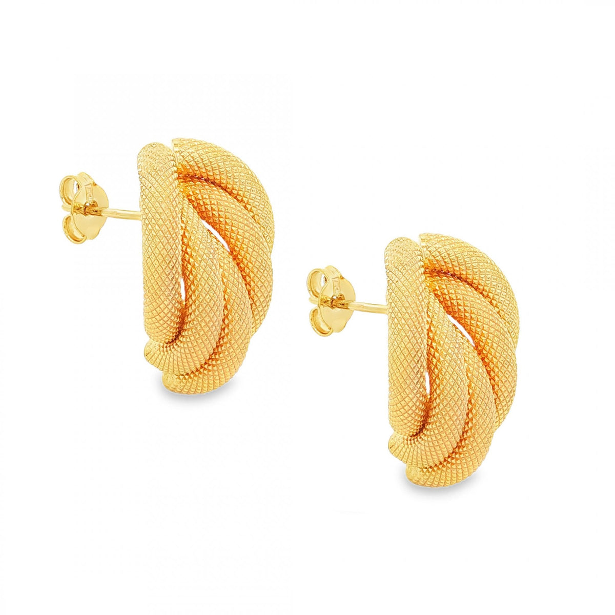 9ct Yellow Gold Pit Fan Half-Hoop Stud Earrings - 15x22mm - 4.0g
