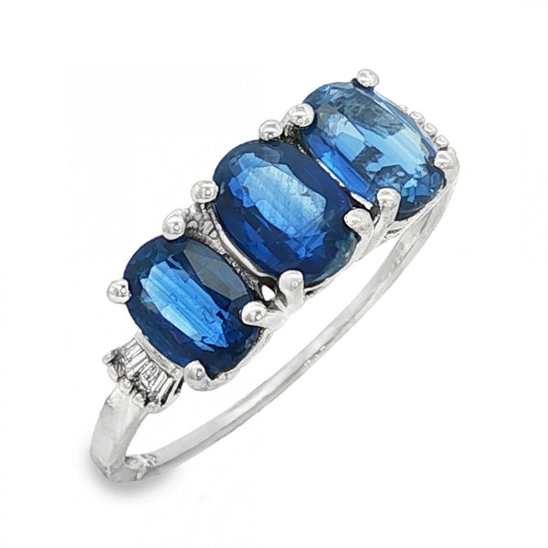 9ct White Gold Sapphire & Diamond Trilogy Ring - Size S - 2.63ct