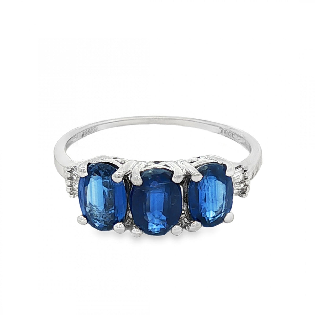 9ct White Gold Sapphire & Diamond Trilogy Ring - Size S - 2.63ct