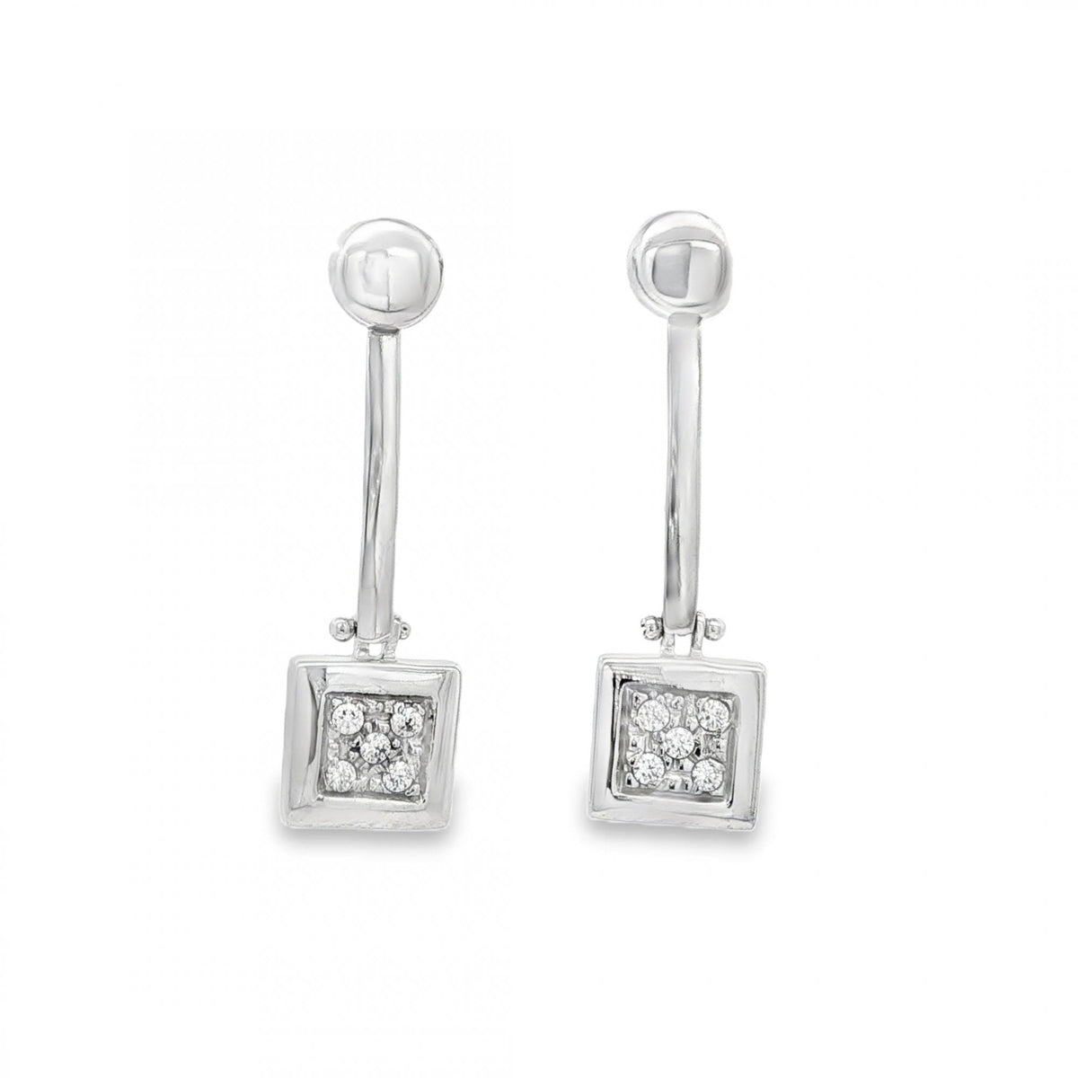 9ct White Gold CZ Cluster Square Drop Earrings - 8x30x3mm - 4.4g