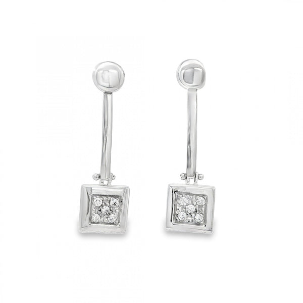 9ct White Gold CZ Cluster Square Drop Earrings - 8x30x3mm - 4.4g