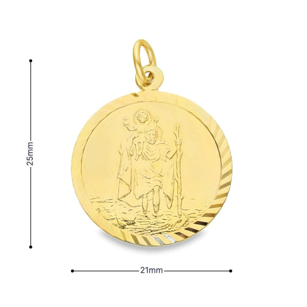 9ct Yellow Gold St. Christopher Pendant - 21x25x1.5mm - 2.3g