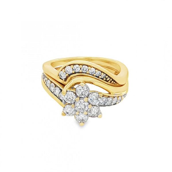 9ct Yellow Gold Diamond Cluster & Enhancer Ring - Size I½ - 0.66