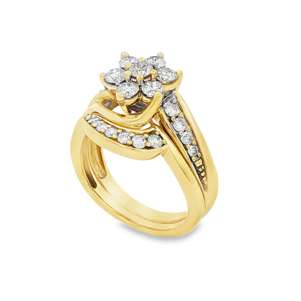 9ct Yellow Gold Diamond Cluster & Enhancer Ring - Size I½ - 0.66