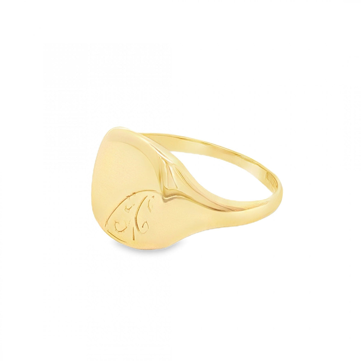 9ct Yellow Gold Half-Engraved Signet Ring - Size O½ - 12mm