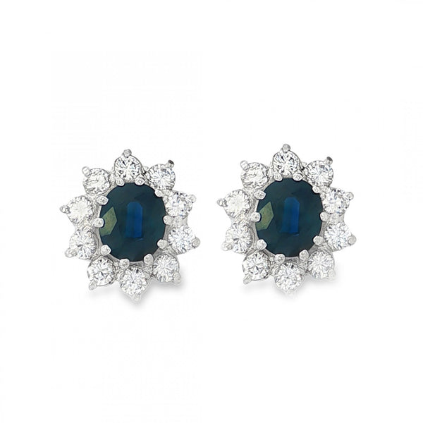 18ct White Gold Sapphire & Diamond Cluster Earrings - 1.00ct