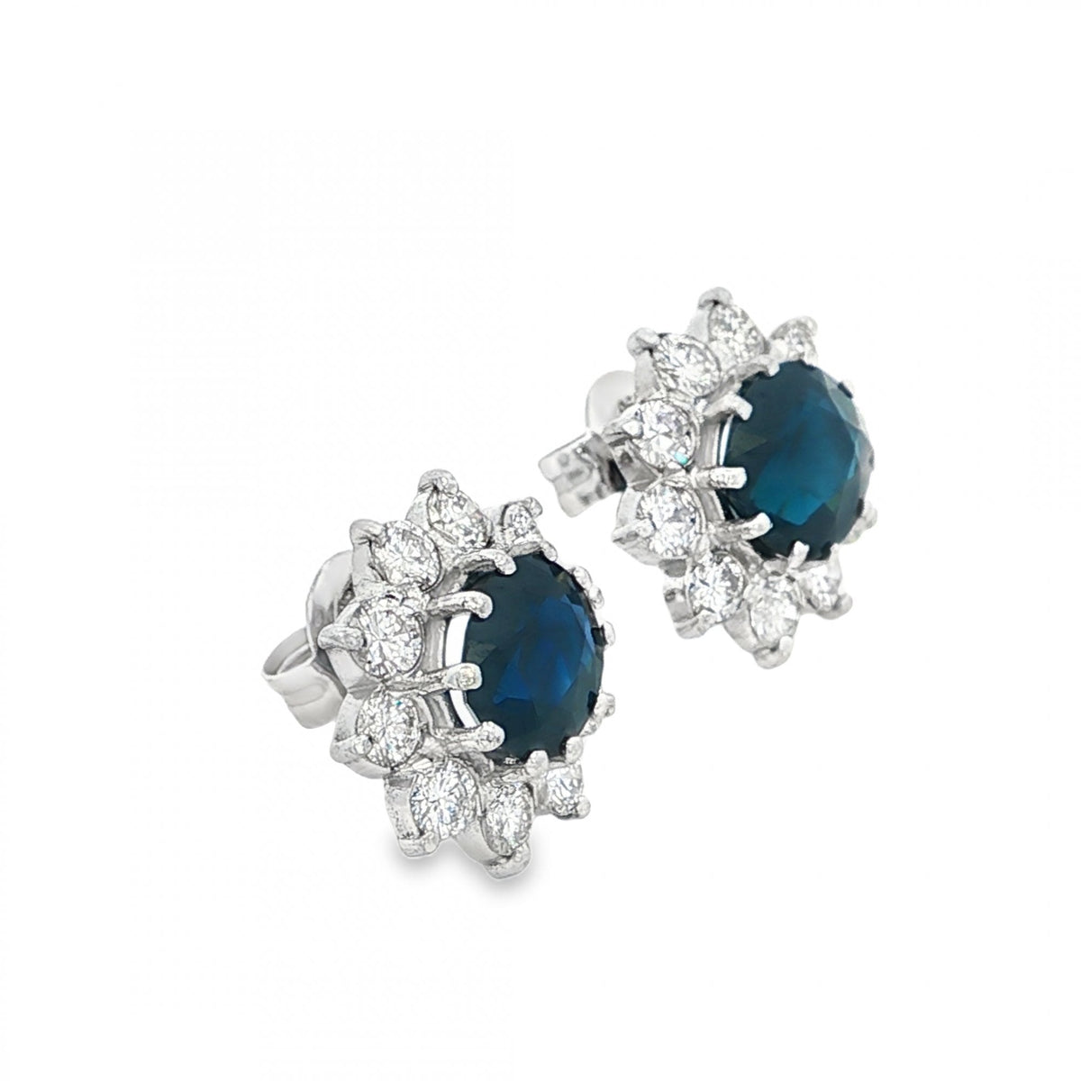18ct White Gold Sapphire & Diamond Cluster Earrings - 1.00ct