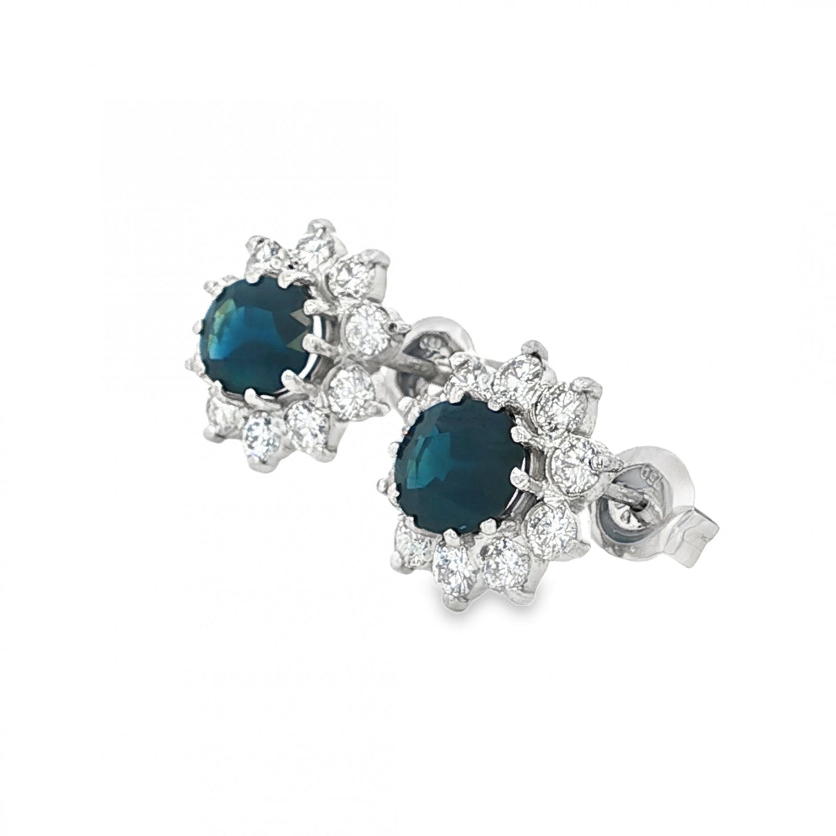 18ct White Gold Sapphire & Diamond Cluster Earrings - 1.00ct