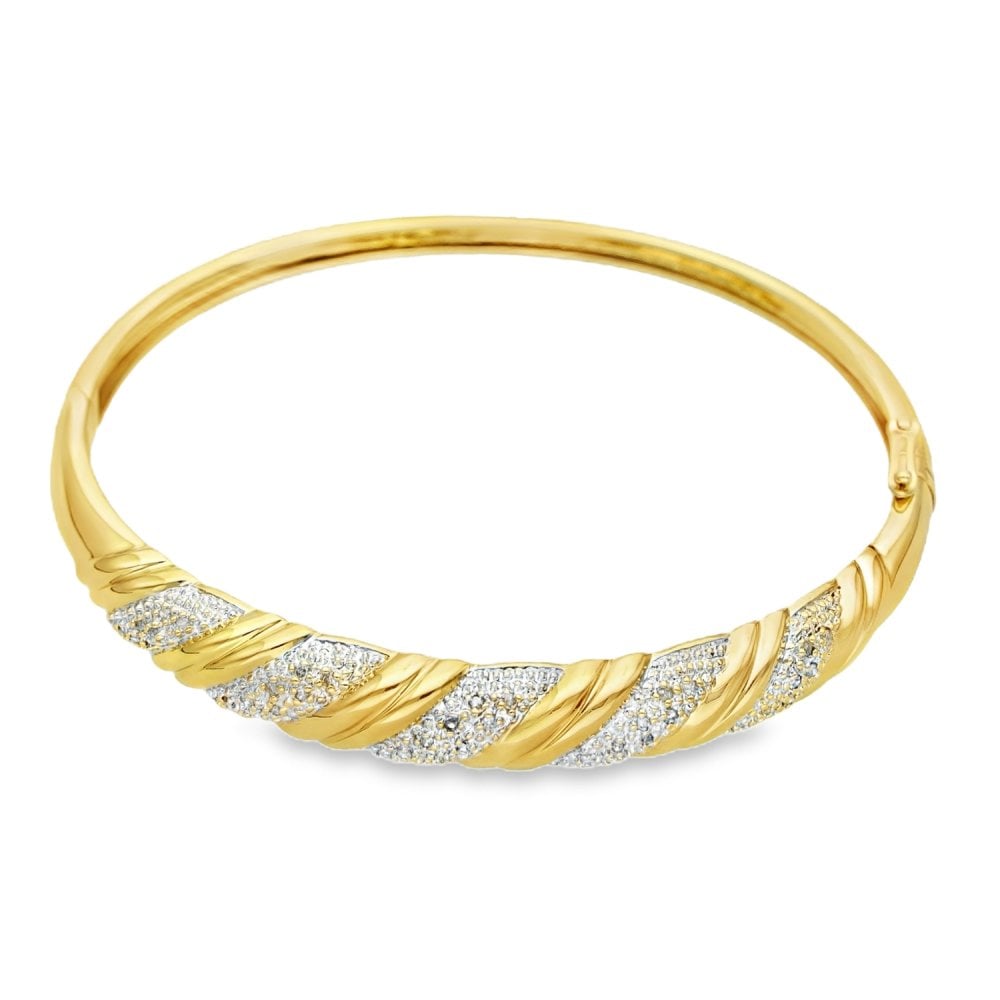 9ct Yellow Gold Diamond Bangle - 17.5cm - 12.8g - 0.46ct