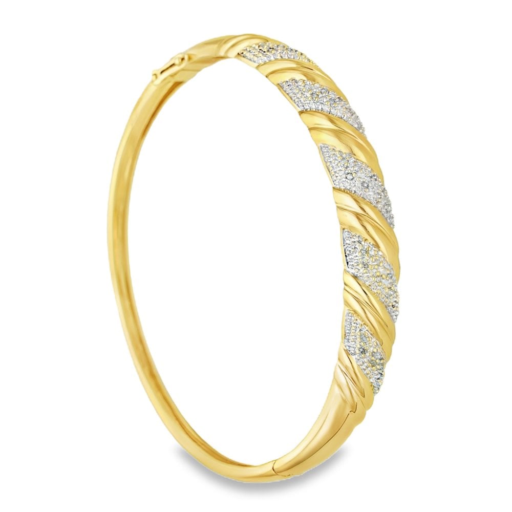 9ct Yellow Gold Diamond Bangle - 17.5cm - 12.8g - 0.46ct