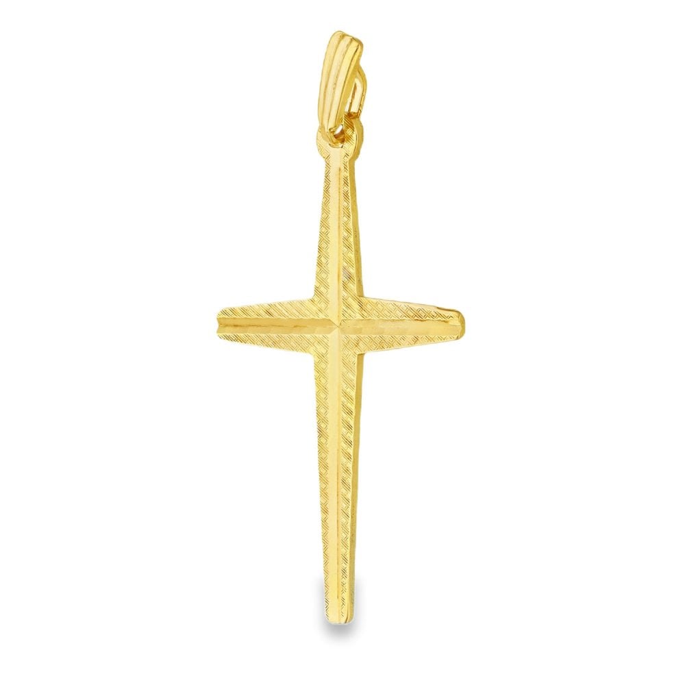 9ct Yellow Gold Graduated Channel Cross Pendant - 21x34mm - 1.6g