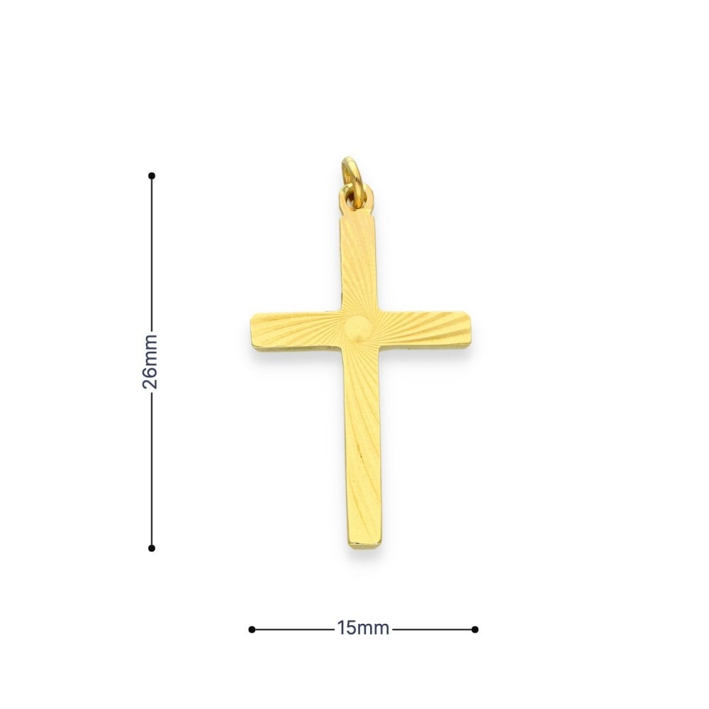 9ct Yellow Gold Swirl-Engraved Cross Pendant - 15x26x1.5mm -1.4g