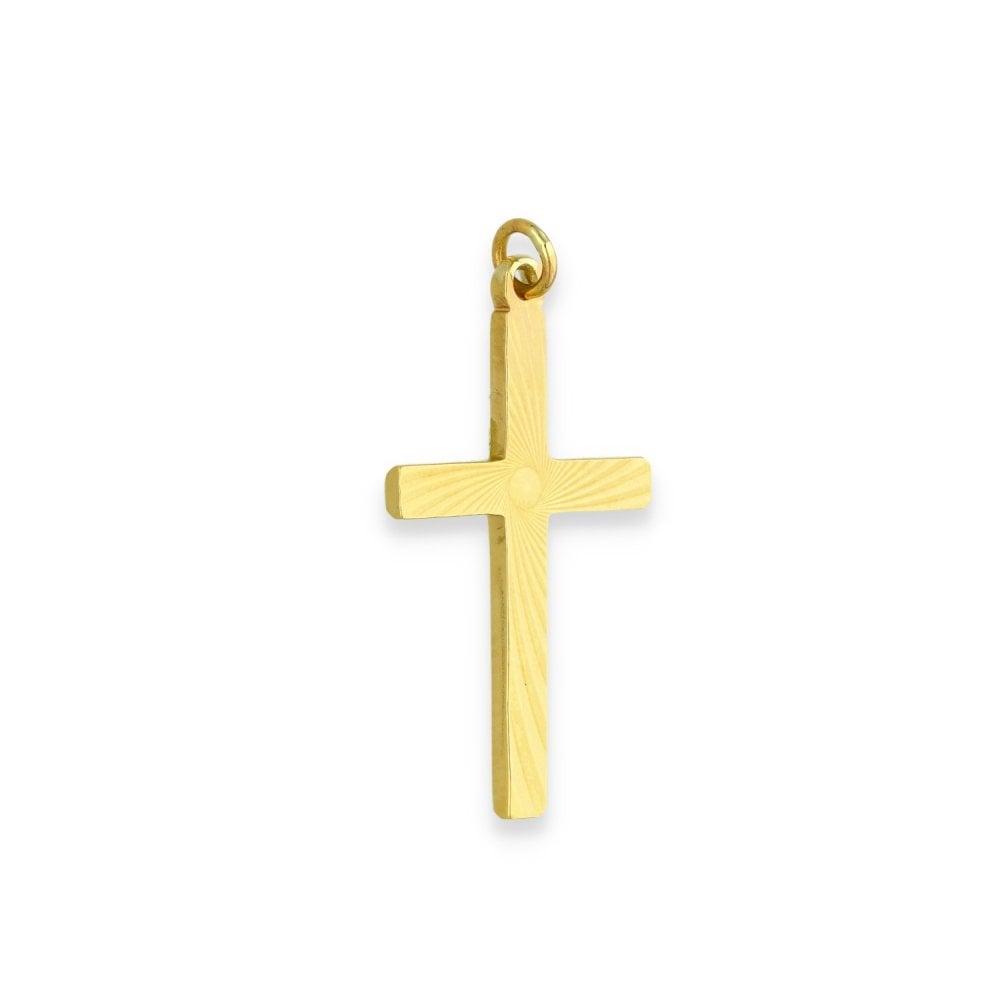9ct Yellow Gold Swirl-Engraved Cross Pendant - 15x26x1.5mm -1.4g