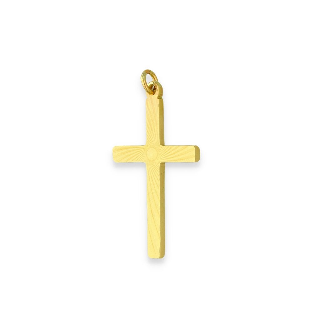 9ct Yellow Gold Swirl-Engraved Cross Pendant - 15x26x1.5mm -1.4g
