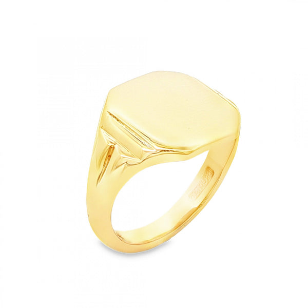 9ct Yellow Gold Octagonal Signet Ring - Size Q - 15mm