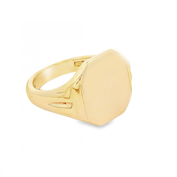 9ct Yellow Gold Octagonal Signet Ring - Size Q - 15mm