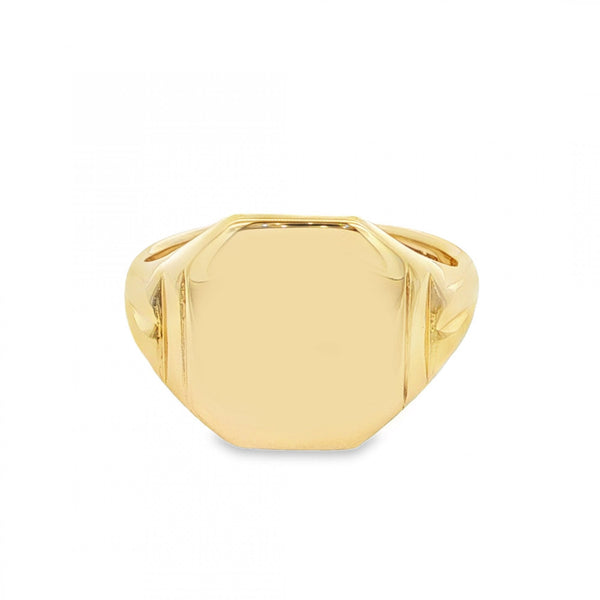 9ct Yellow Gold Octagonal Signet Ring - Size Q - 15mm