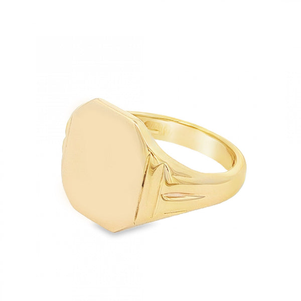 9ct Yellow Gold Octagonal Signet Ring - Size Q - 15mm