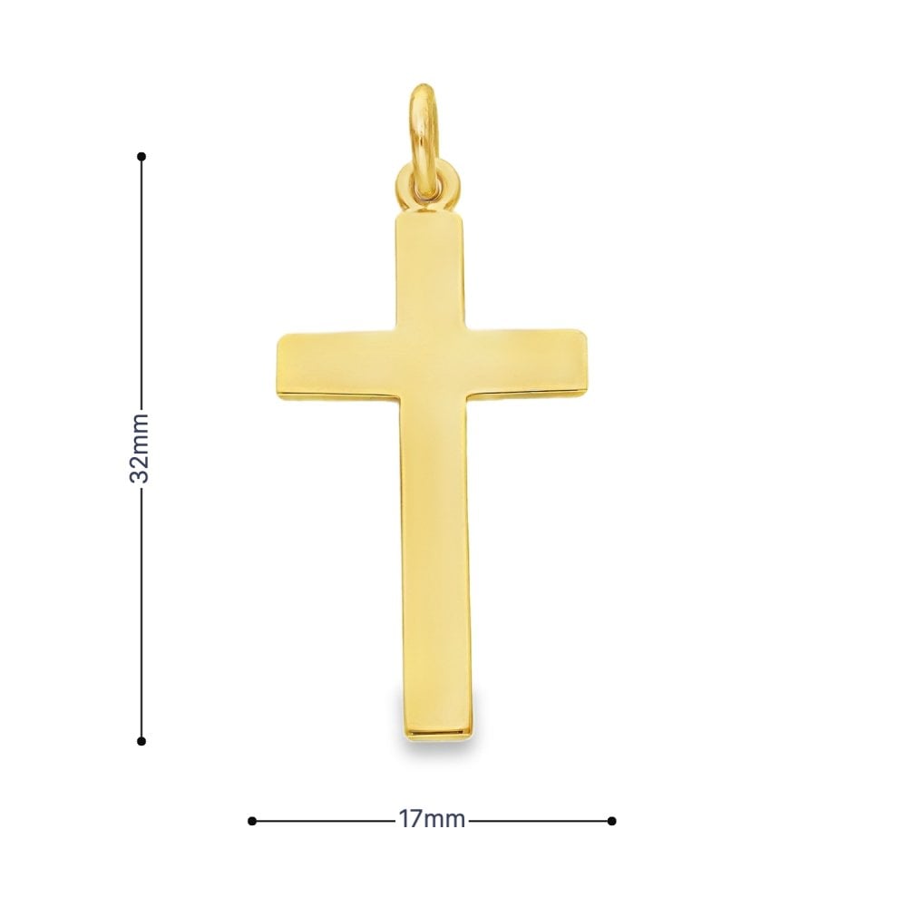 9ct Yellow Gold Plain Block Cross Pendant - 17x32x1.5mm - 2.8g